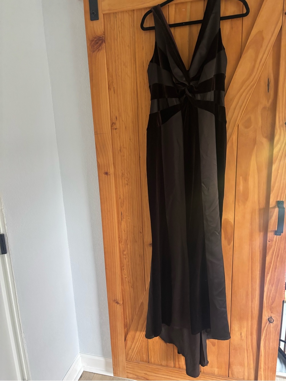 Brown Tadashi V-Neck Satin Evening Dress